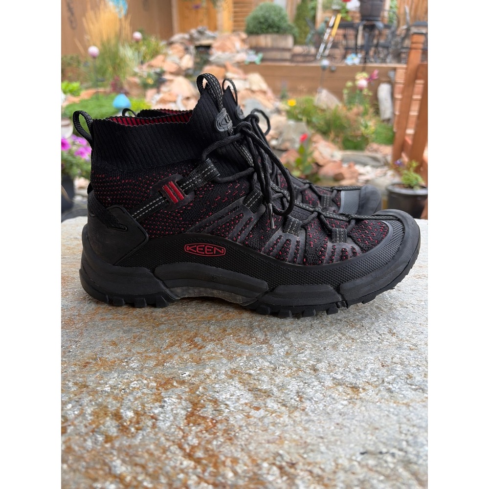 Keen Axis Evo Mid Mens Hiking Boots Black Red Knit 1021179 Size 9